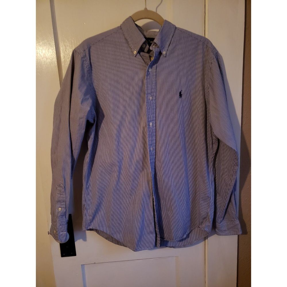Ralph Lauren‎ Classic Fit Men's Shirt blue Striped Long Sleeve Sz Medium (15.5)